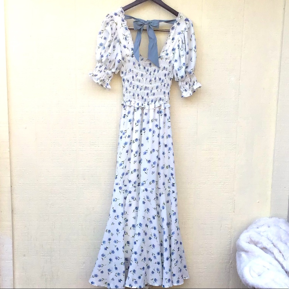 Sister Jane perennial tiered floral bow  prairie style maxi dress